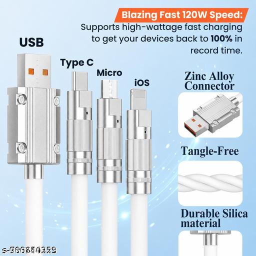 Treziya 3-in-1 Fast Charging Supports Cable 6A, USB to Type-C + Lightning + Micro USB Data Sync Cable, 1 Meter - Design Fasion Store